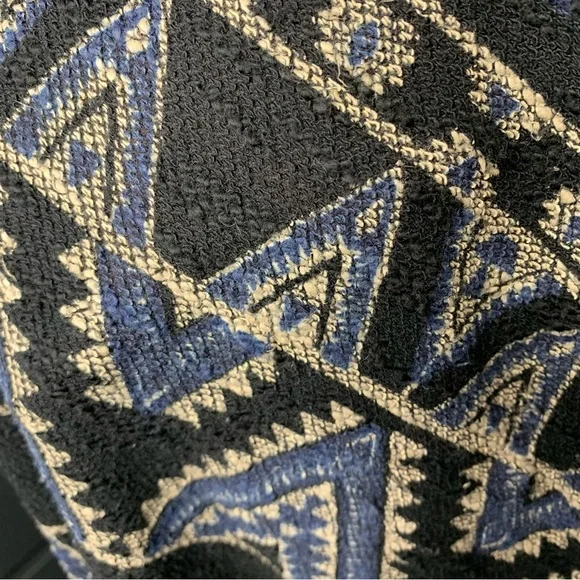 Ecote Free People Textured Bohemian Kimono Black Aztec Open Fringed Cardigan OS - Picture 4 of 11